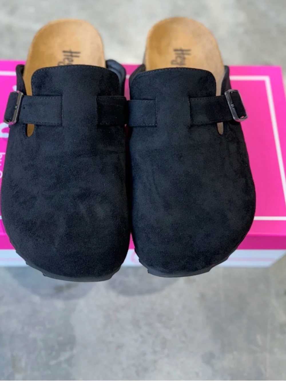 Corkys Black Suede Slide Clog with Silver Buckle - Picture 4 of 6